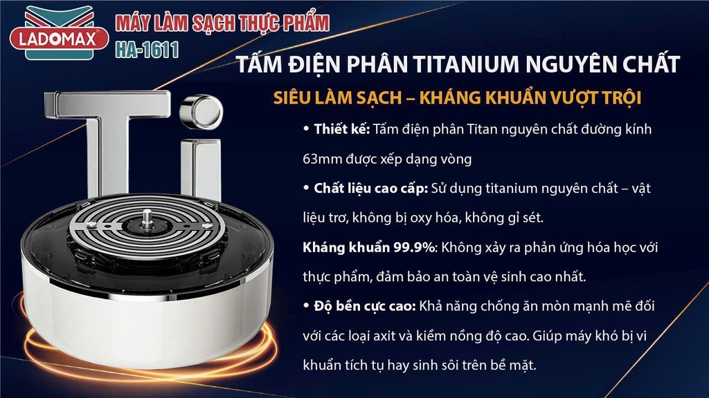 Máy làm sạch thực phẩm Ladomax Ha-1611 công nghệ Hydroxyl (1tx30)