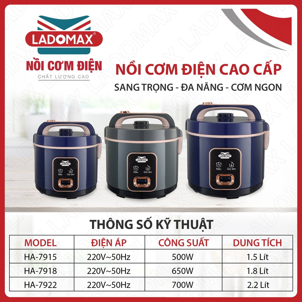 Nồi cơm điện 1.5L Ladomax Ha-7915 (1tx6)