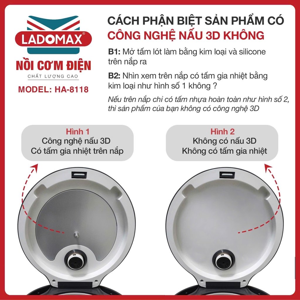 Nồi cơm điện 1.8L giữ ấm 3D Ladomax Ha-8118 (1tx4)
