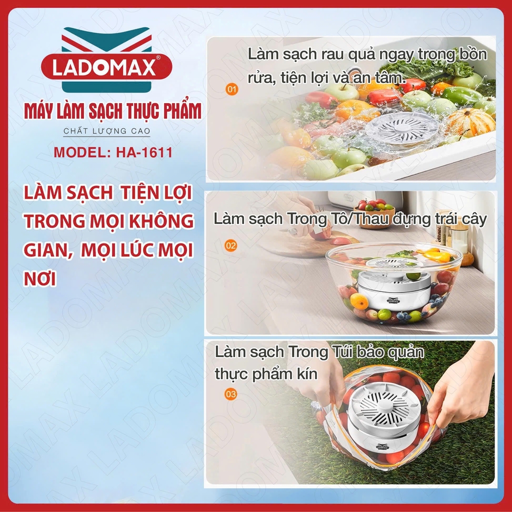 Máy làm sạch thực phẩm Ladomax Ha-1611 công nghệ Hydroxyl (1tx30)