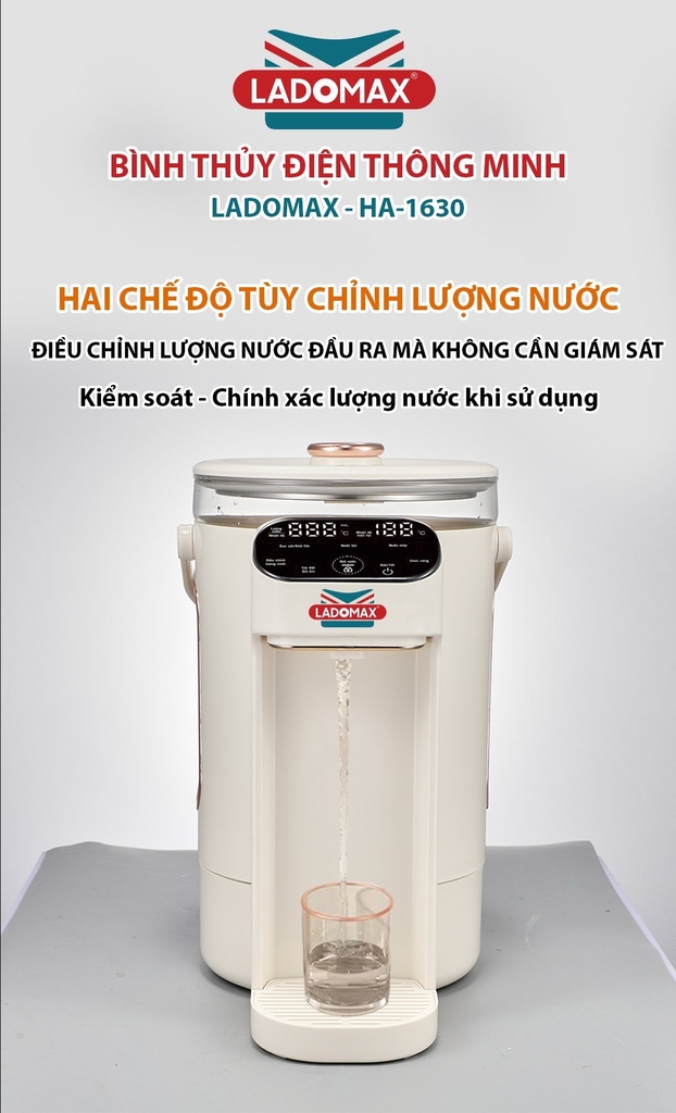 Bình thủy điện, bình đun nước thông minh Ladomax Ha-1630 (1tx4)