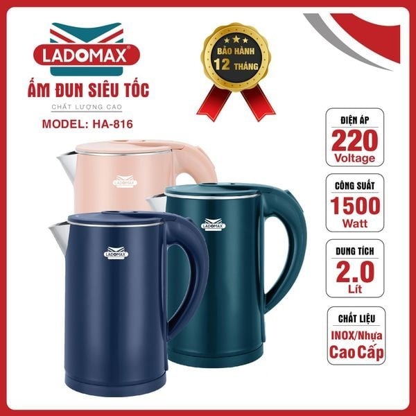 Ấm đun siêu tốc 2 lớp Ladomax Ha-816 (1tx16)