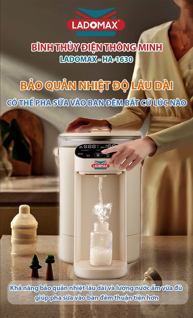 Bình thủy điện, bình đun nước thông minh Ladomax Ha-1630 (1tx4)