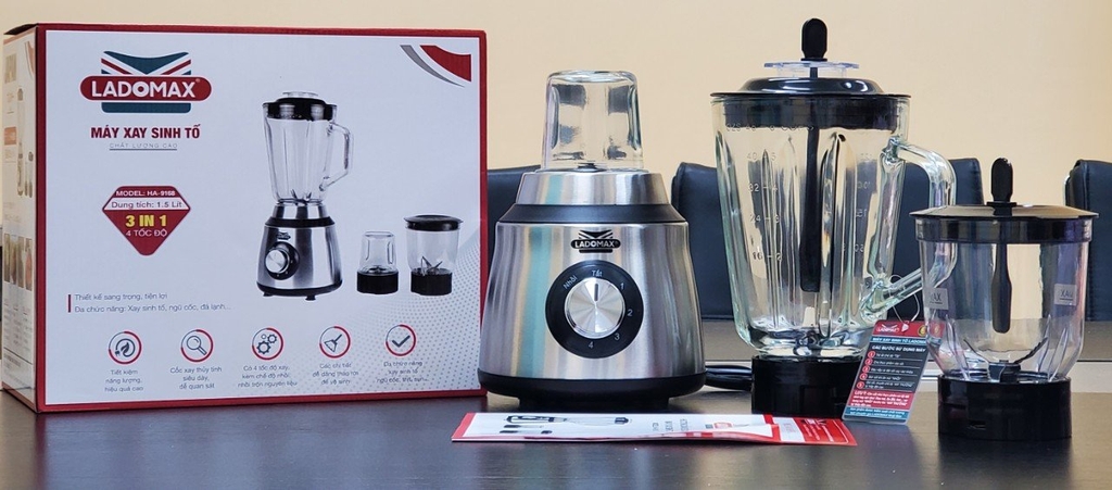 Máy xay sinh tố 3 cối thủy tinh Ladomax Ha-9168-3 (1tx6)