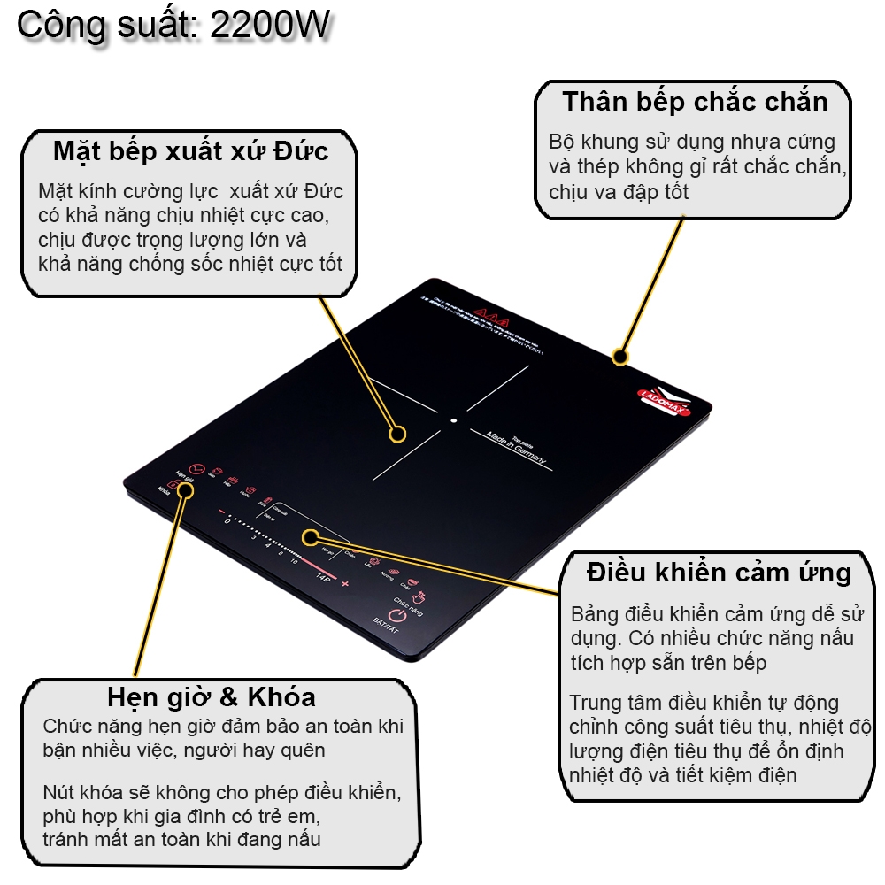 Bếp điện từ Ladomax Ha-668 tặng chảo lẩu