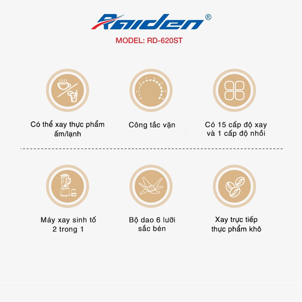 Máy xay sinh tố Raiden RD-620ST (1tx6)
