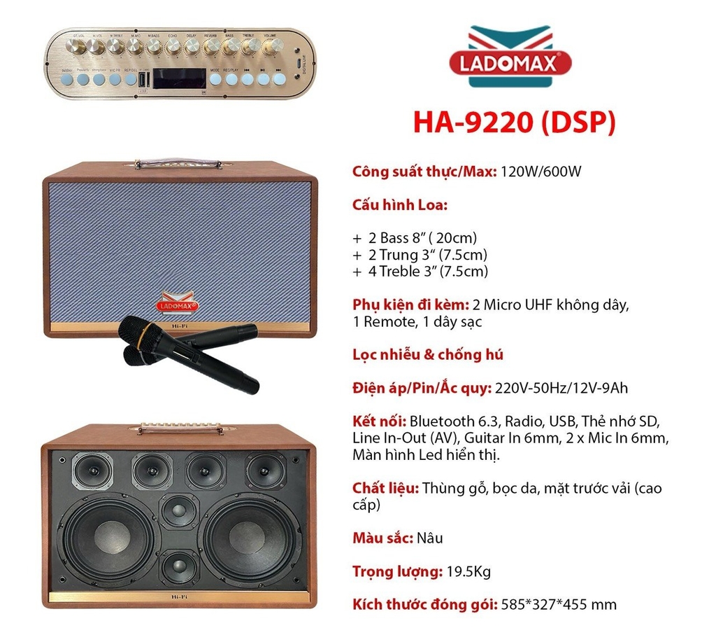 Loa xách Bass đôi 20cm Ladomax Ha-9220