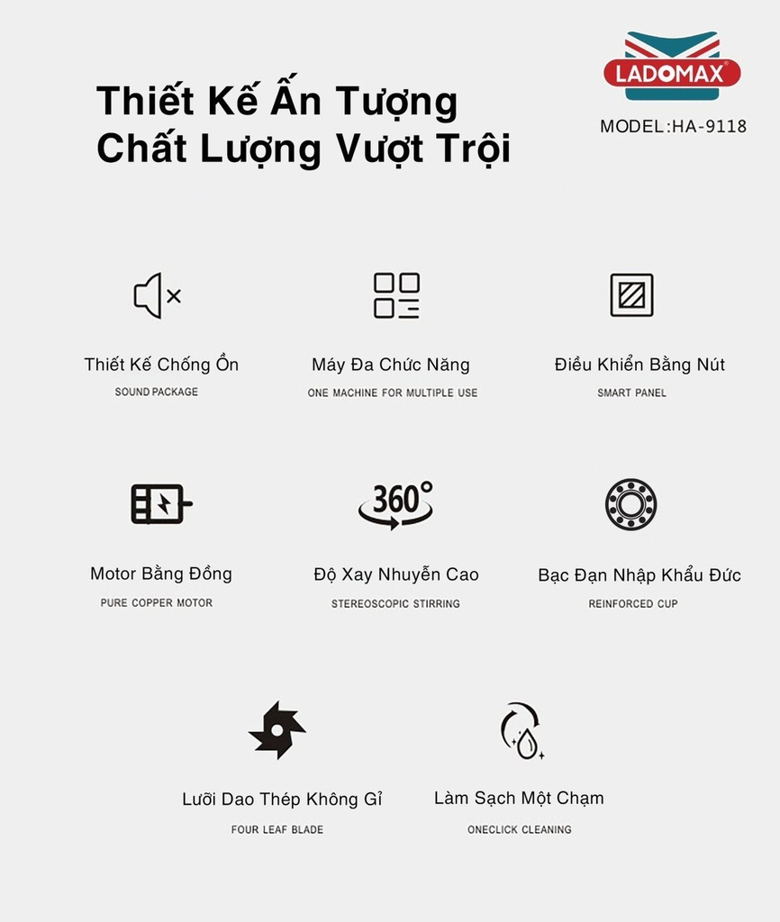 Máy xay sinh tố công nghiệp Ladomax Ha-9118 (1tx2)