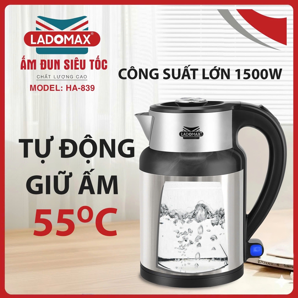 Ấm đun siêu tốc Ladomax Ha-839, tự giữ ấm (1tx16)