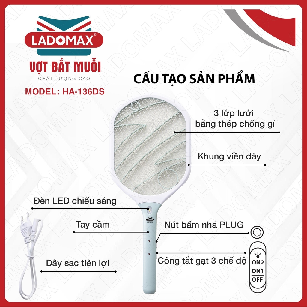 Vợt Muỗi Ladomax Ha-136DS (1tx50)