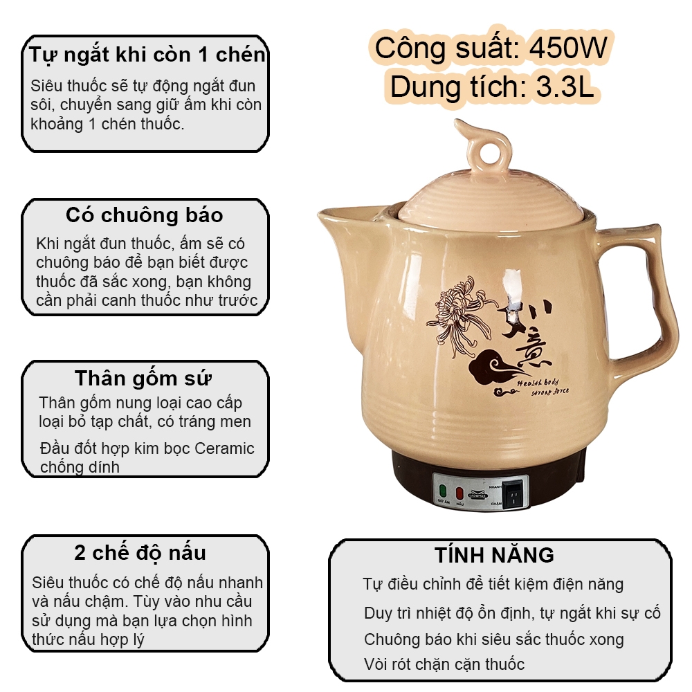 Ấm Sắc Thuốc Điện Ladomax Ha-8833H Màu Hồng, Có Chuông Báo (1tx8)