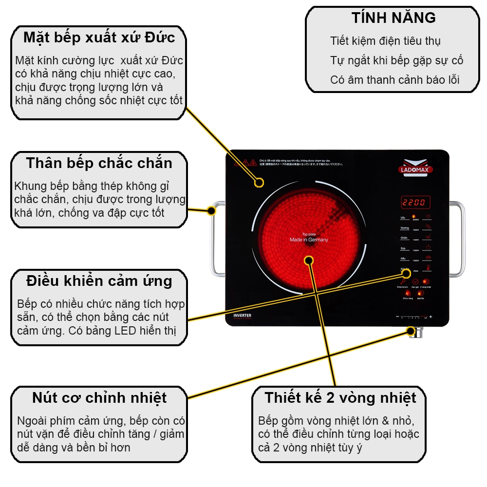 Bếp hồng ngoại 2 vòng nhiệt Ladomax Ha-669 (1tx6)