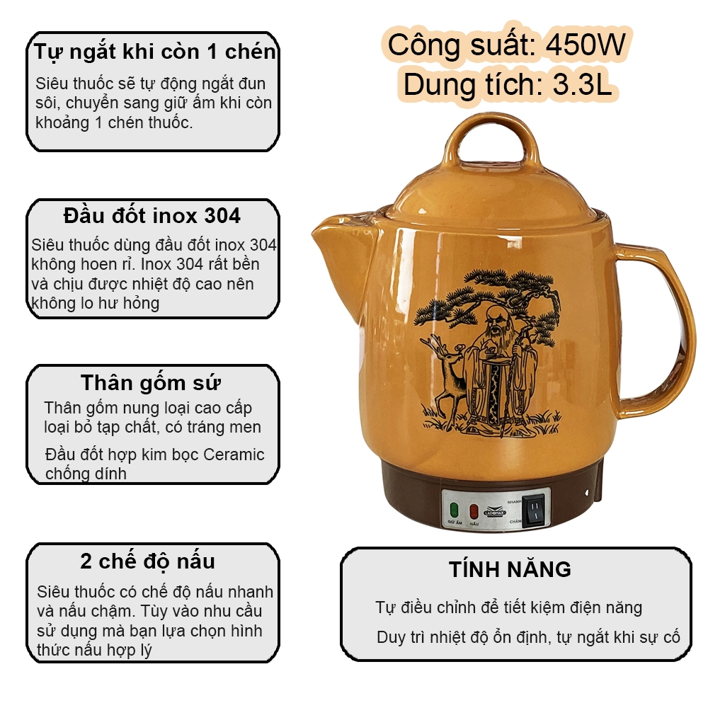 Ấm Sắc Thuốc Điện Ladomax Ha-8833N Màu Nâu (1tx8)