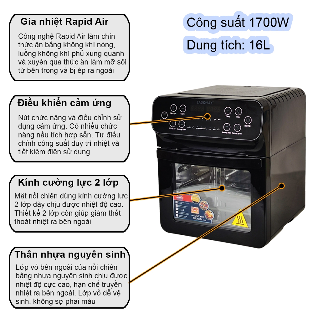 Nồi chiên không dầu 16L Ladomax Ha-555