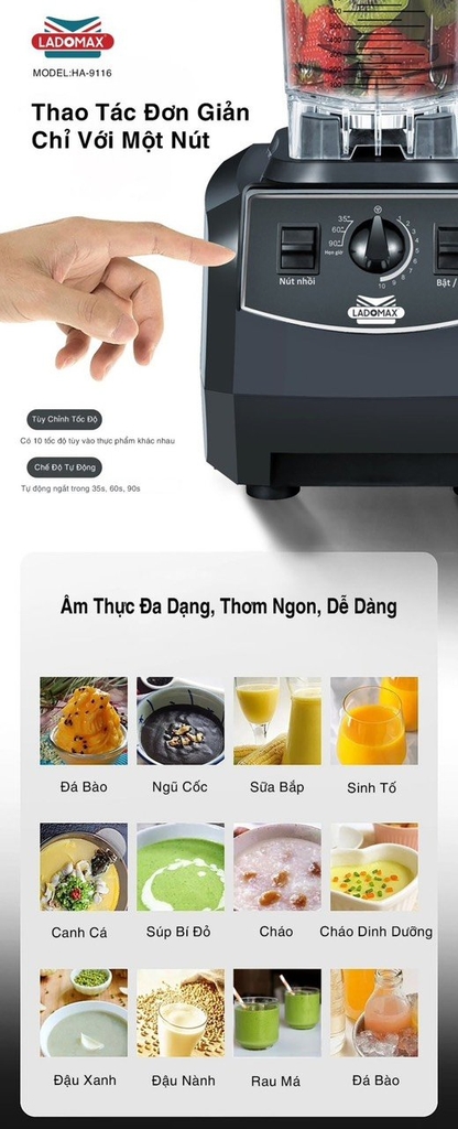Máy xay sinh tố công nghiệp Ladomax Ha-9116 (1tx4)