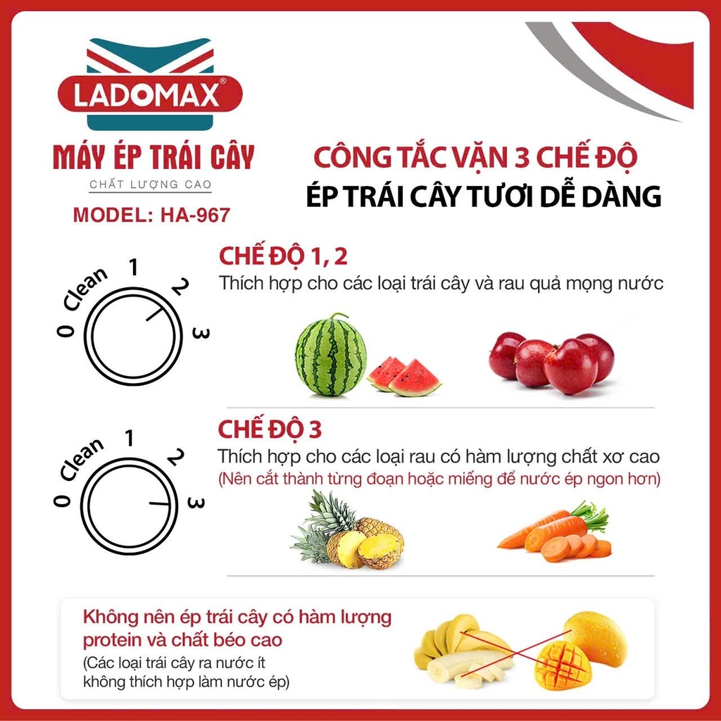 Máy ép trái cây 1180w Ladomax Ha-967-2 (kèm lưới) (1tx4)