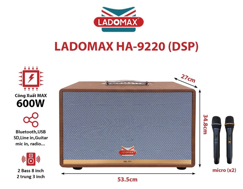 Loa xách Bass đôi 20cm Ladomax Ha-9220