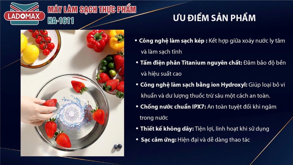 Máy làm sạch thực phẩm Ladomax Ha-1611 công nghệ Hydroxyl (1tx30)