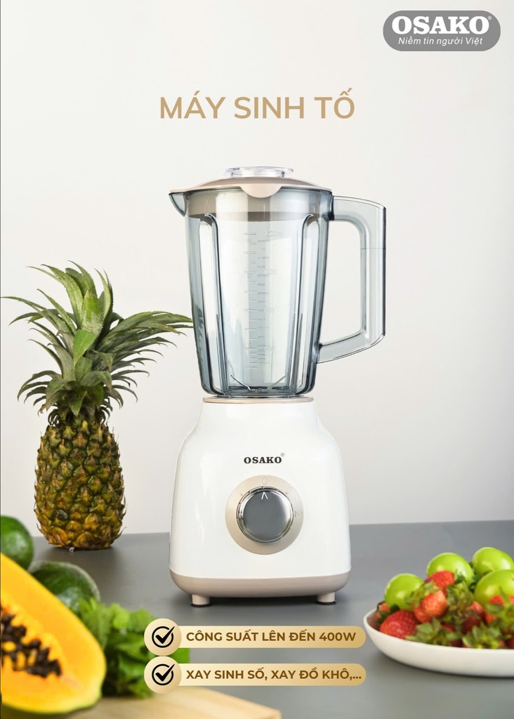 Máy xay sinh tố 2 cối nhựa Osako ST02, 400W, (1tx6)