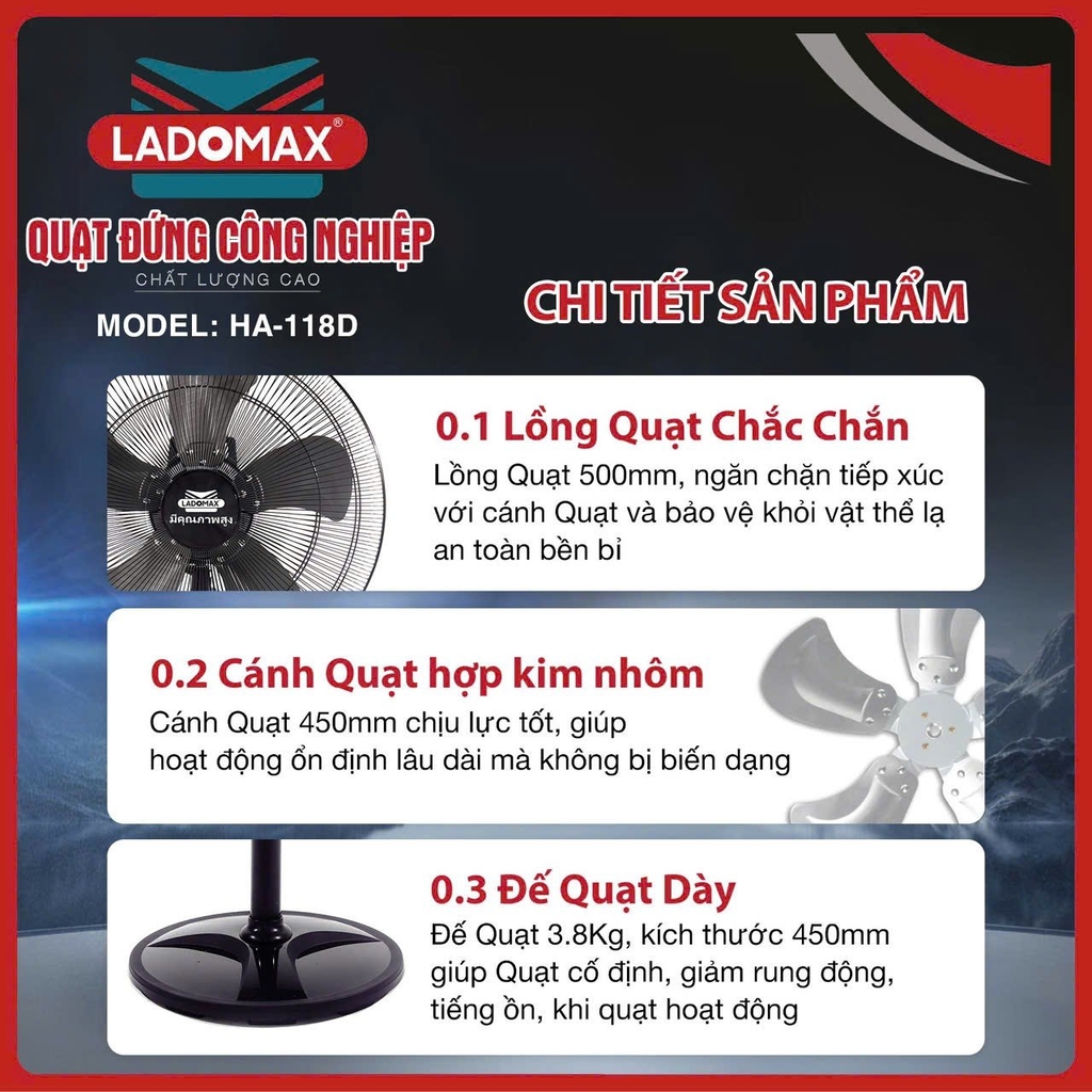 Quạt đứng công nghiệp Ladomax Ha-118D