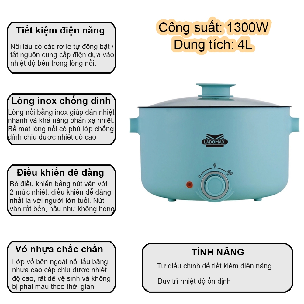 Lẩu điện lòng liền 4L Ladomax Ha-237 (1tx8)