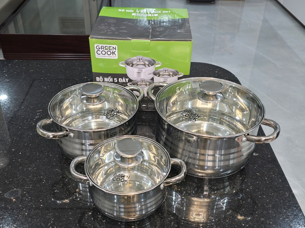 Bộ 3 nồi inox 201 5 đáy Greencook GCS251-T1
