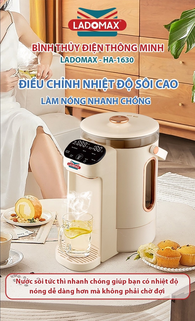 Bình thủy điện, bình đun nước thông minh Ladomax Ha-1630 (1tx4)