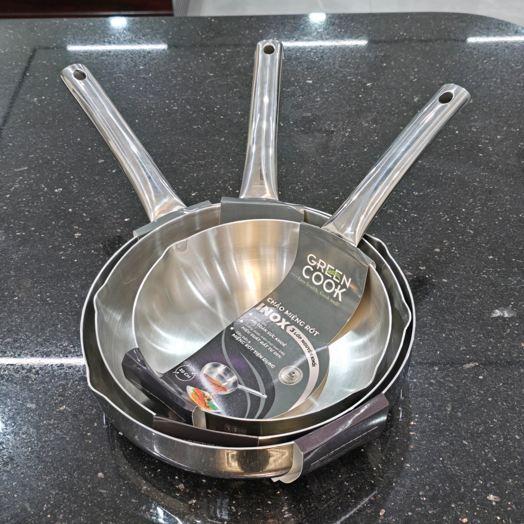 Chảo sâu inox 3 lớp miệng rót 20cm Greencook GCP255-20IH (1tx6)