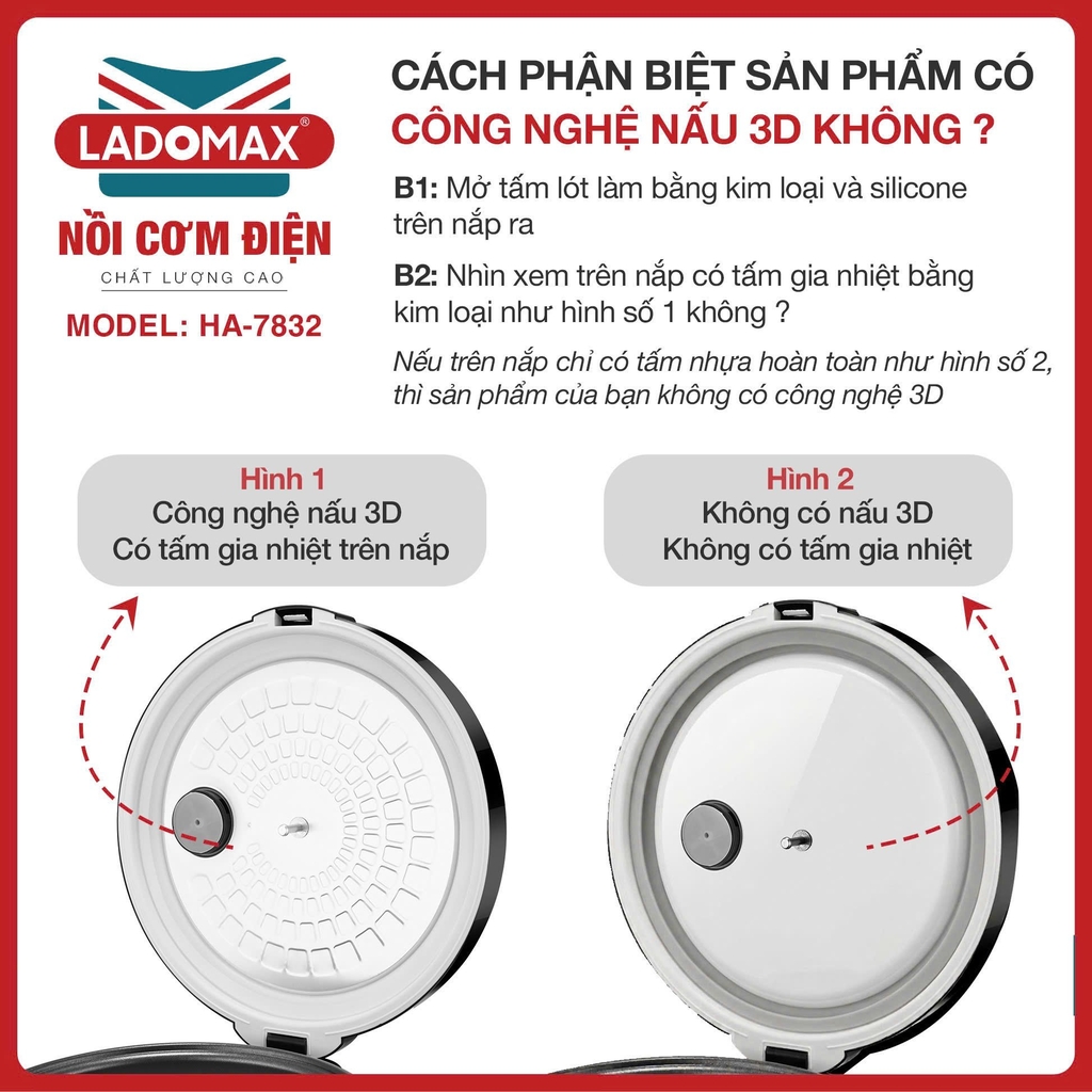 Nồi cơm điện 3.2L Ladomax Ha-7832 (1tx2)
