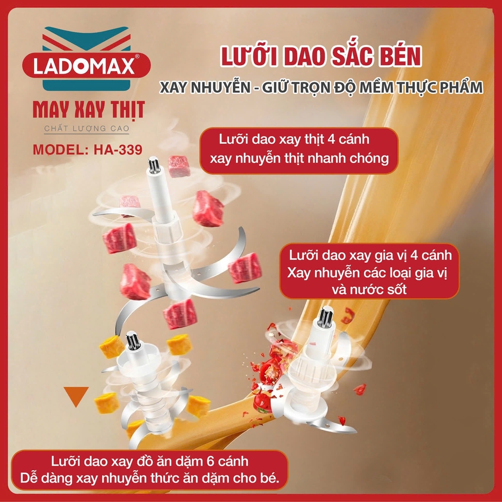 Máy xay thịt 3 cối Ladomax Ha-339 (1tx1)