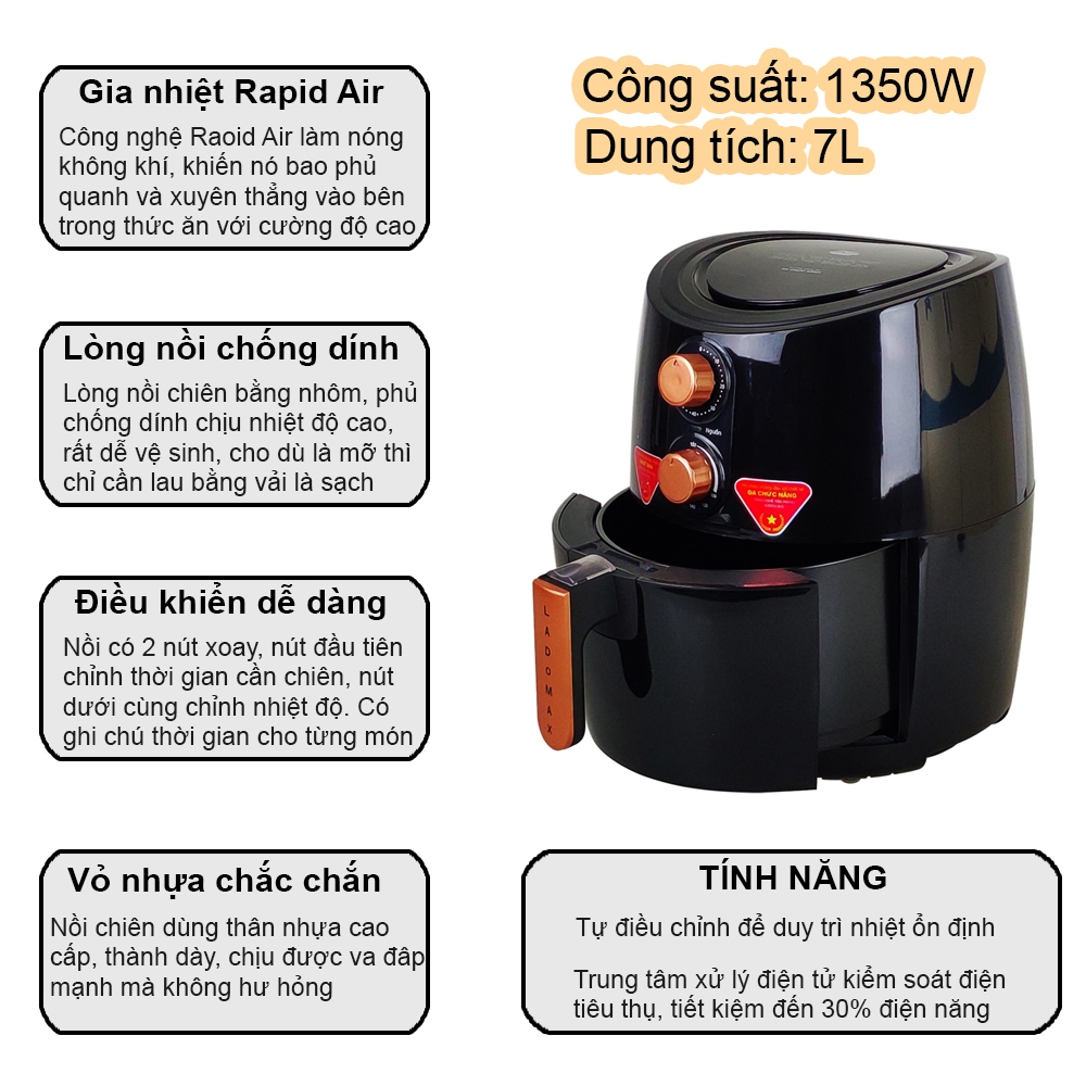 Nồi chiên không dầu 7L Ladomax Ha-553