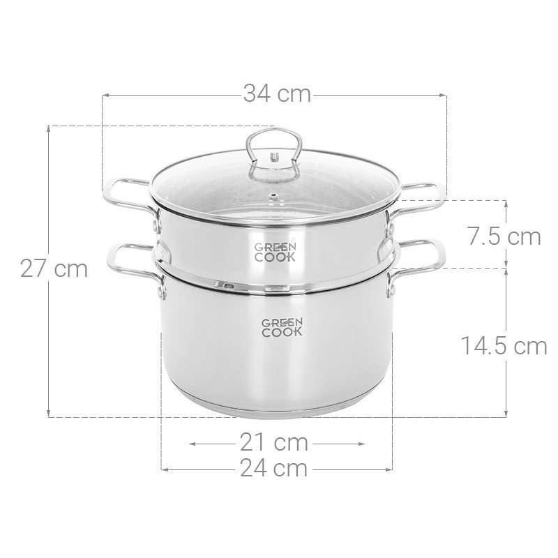 Nồi xửng hấp inox đa năng 24cm Greencook GCSTO2-24IH (1tx4)