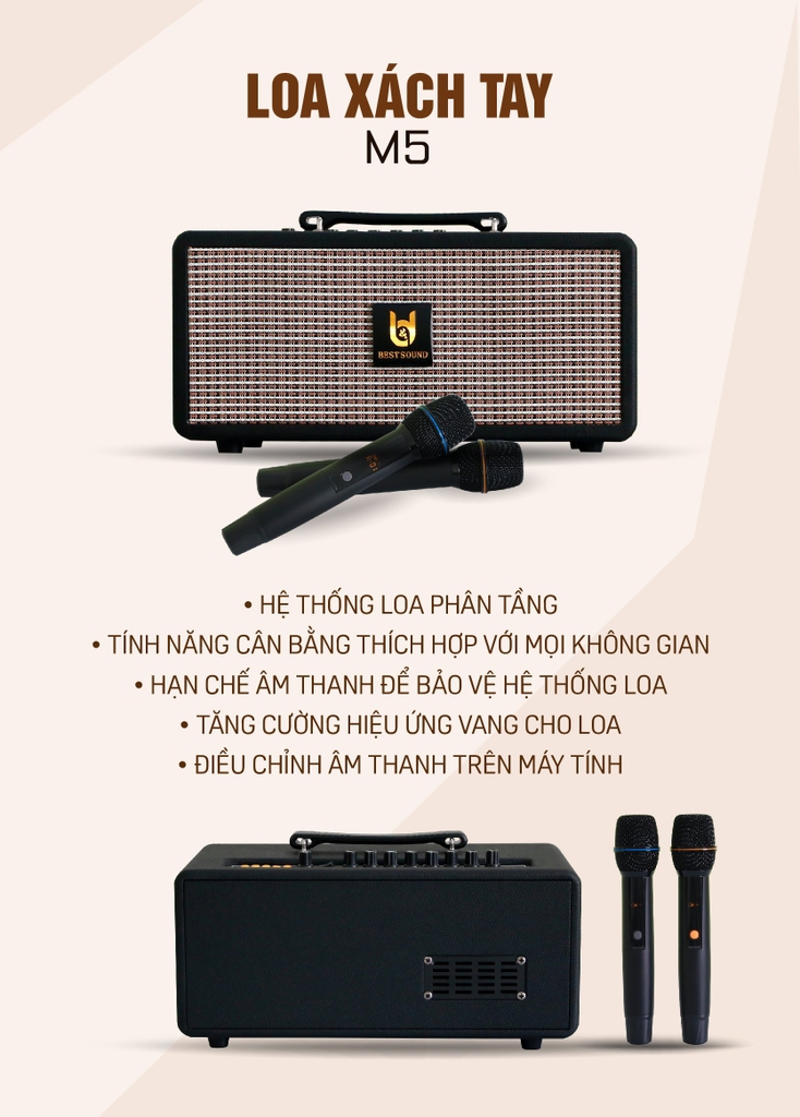 Loa kéo xách tay BestSound M5, Bass đôi 5inch, 80W