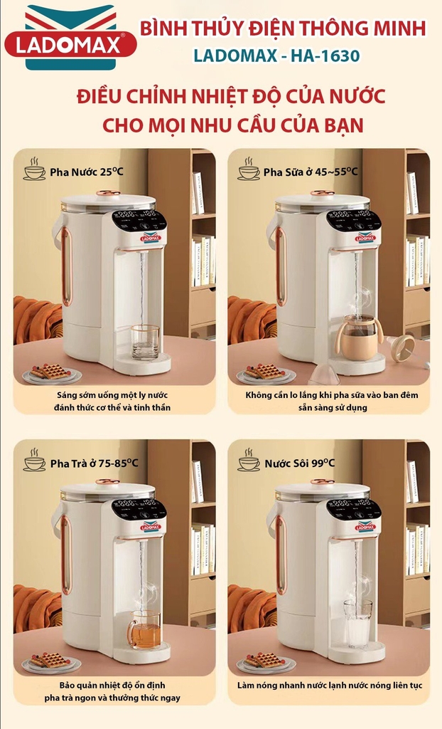 Bình thủy điện, bình đun nước thông minh Ladomax Ha-1630 (1tx4)