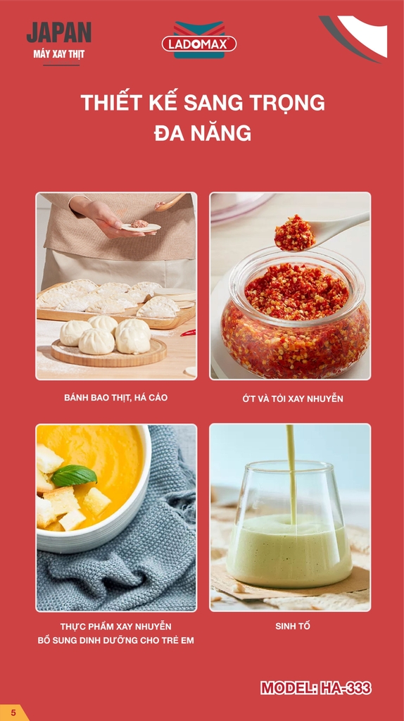 Máy xay thịt cối thủy tinh 2.0L Ladomax Ha-333INOX, 400W, thân máy inox (1tx8)