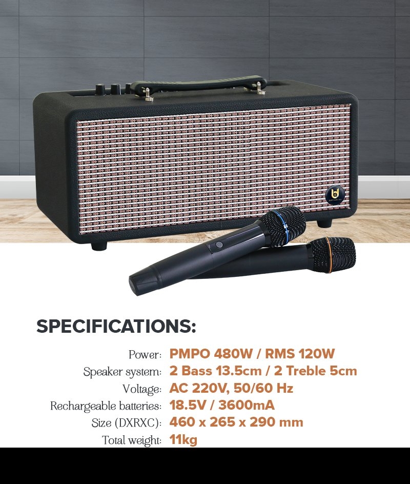 Loa kéo xách tay BestSound M5, Bass đôi 5inch, 80W