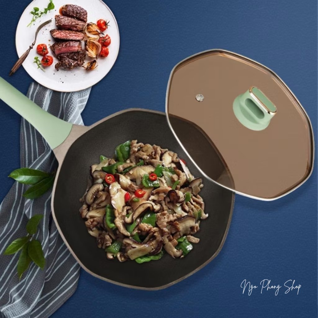 Chảo nhôm đúc bát giác chống dính 32cm Greencook GCW231-32W
