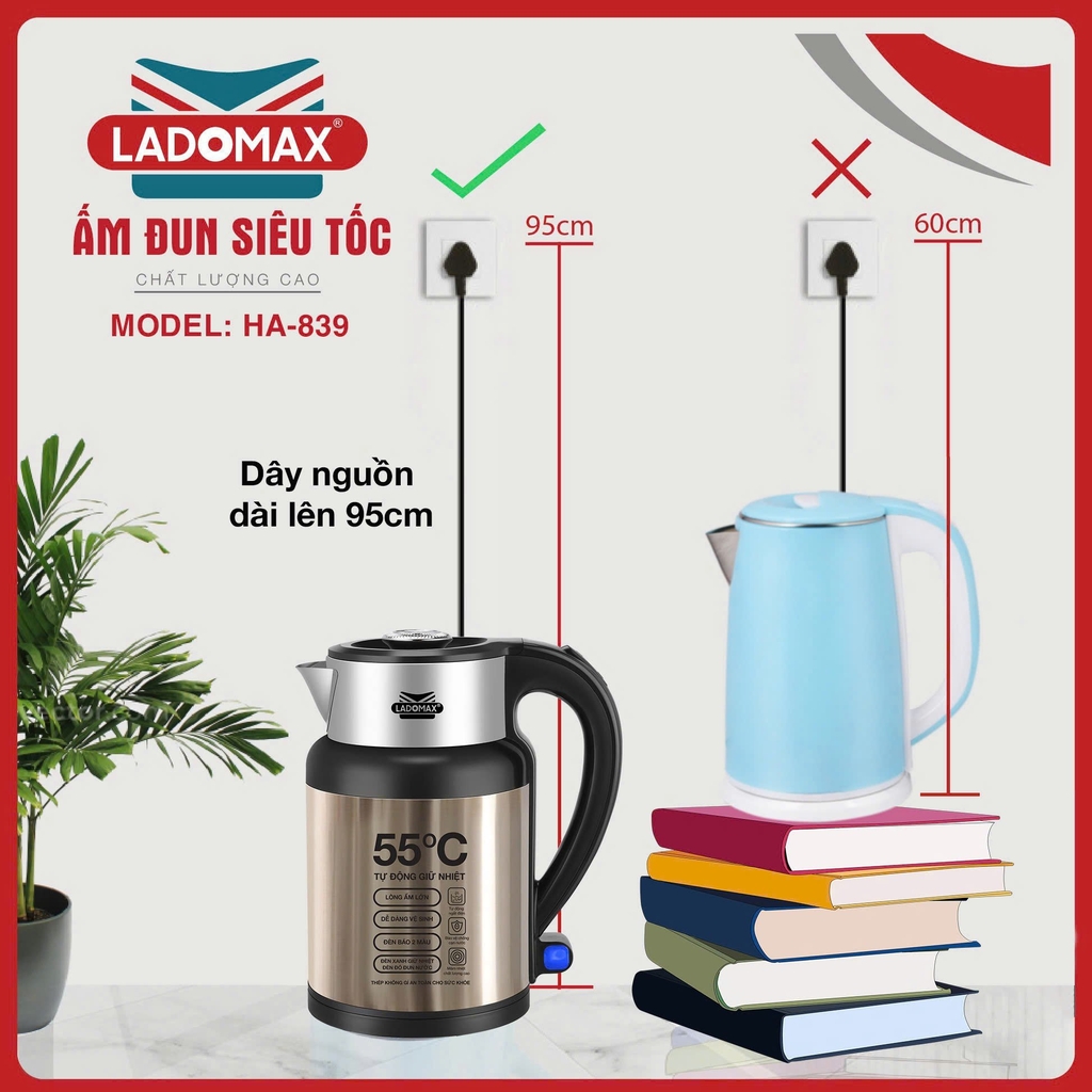 Ấm đun siêu tốc Ladomax Ha-839, tự giữ ấm (1tx16)