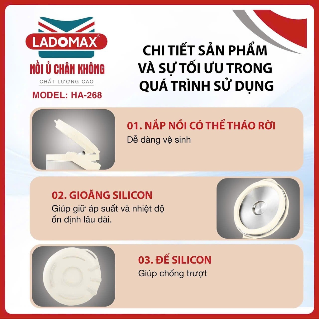 Nồi ủ chân không 5L Ladomax Ha-268, Inox 304