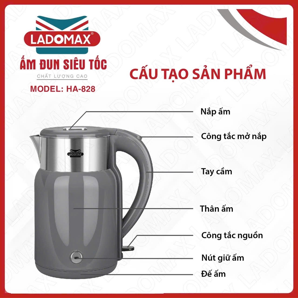 Ấm đun siêu tốc Ladomax Ha-828 (1tx16)