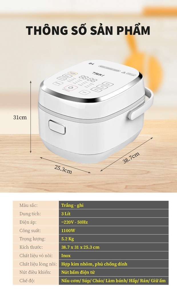 Nồi cơm điện từ cao tần 1.5L Tsuki TS-RC30HI