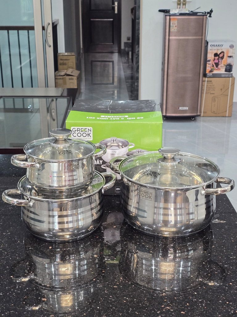 Bộ 3 nồi inox 201 5 đáy Greencook GCS251-T1