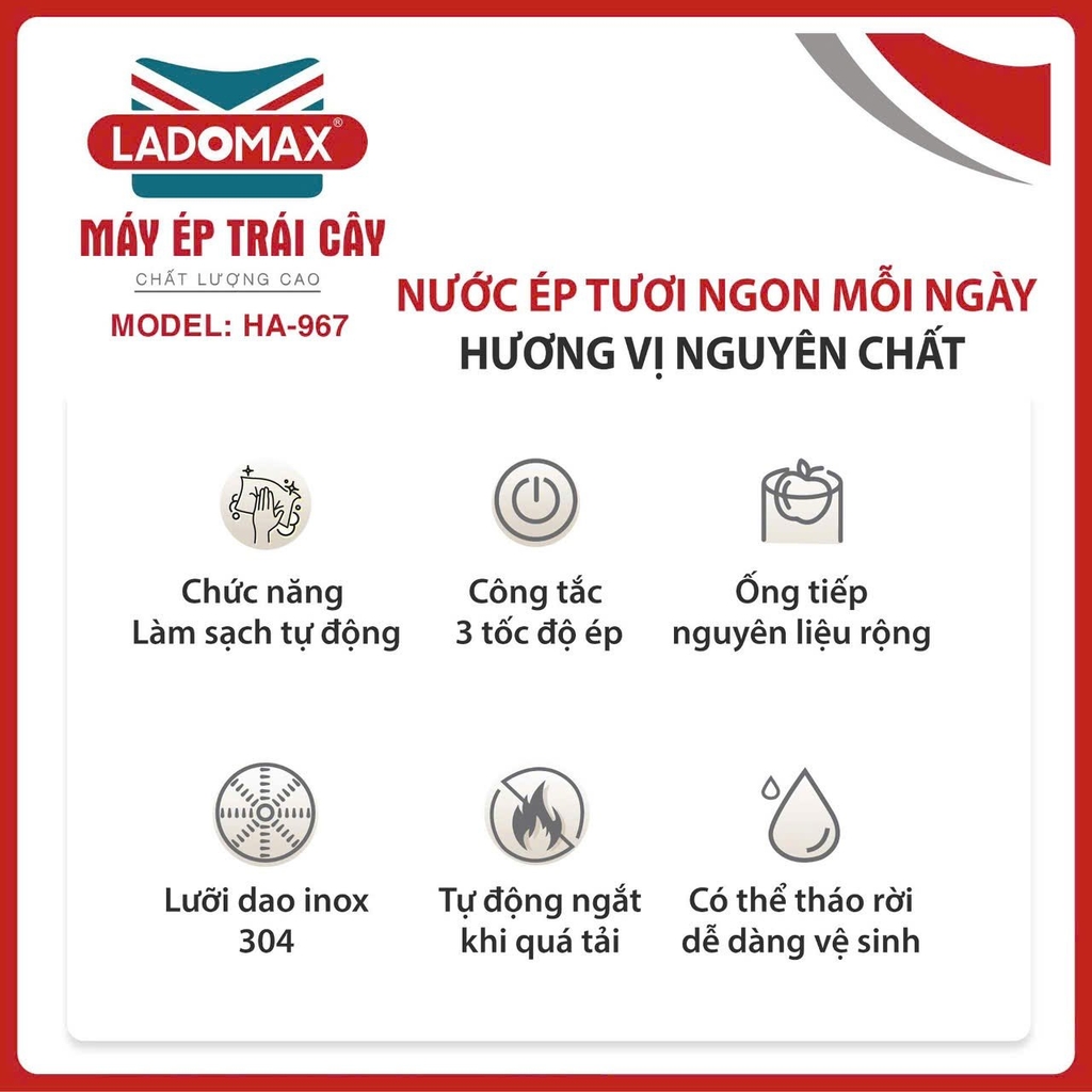 Máy ép trái cây 1180w Ladomax Ha-967-2 (kèm lưới) (1tx4)