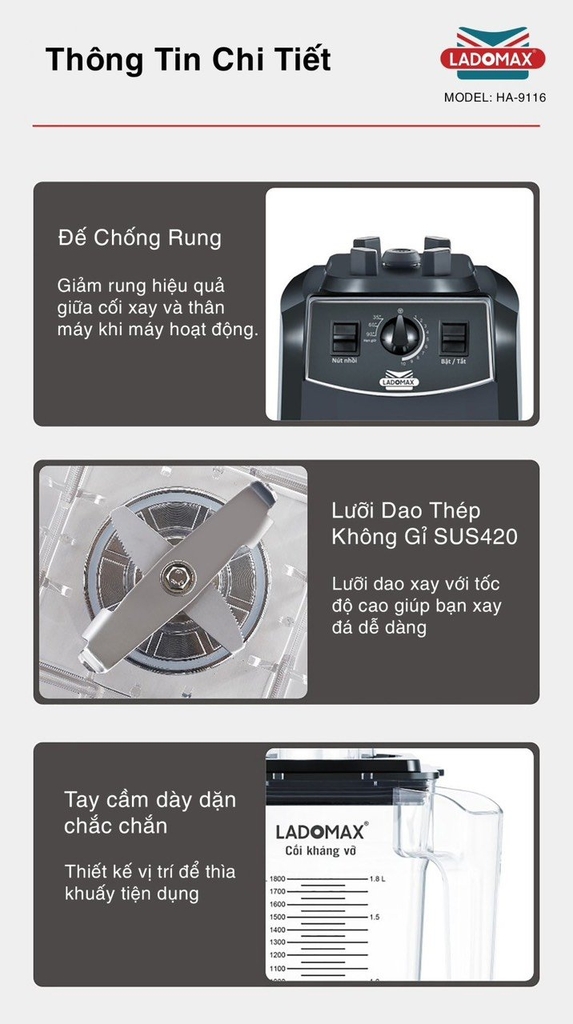 Máy xay sinh tố công nghiệp Ladomax Ha-9116 (1tx4)