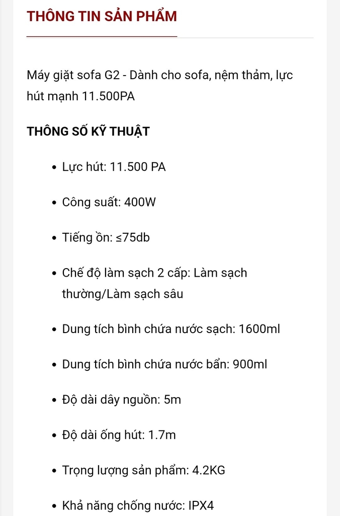Máy giặt sofa G2 - Dành cho sofa, nệm thảm, lực hút mạnh 11.500PA