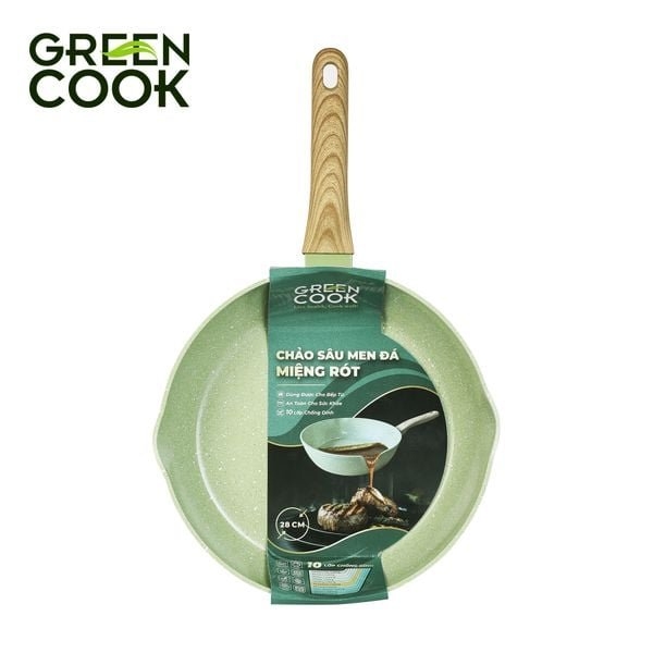 Chảo Sâu Men Đá Miệng Rót Greencook GCP231-28IH, 28cm (1tx6)