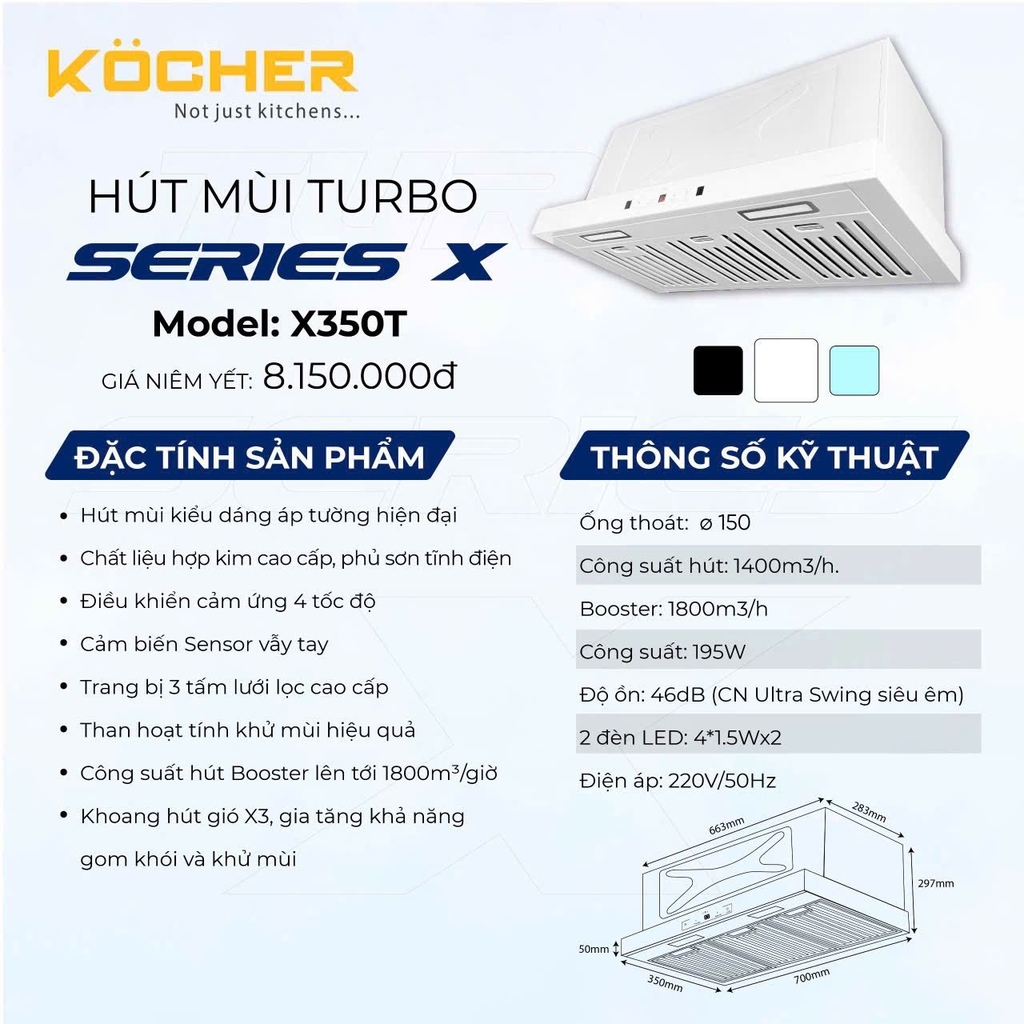 Máy hút mùi âm tủ Kocher Turbo X-350