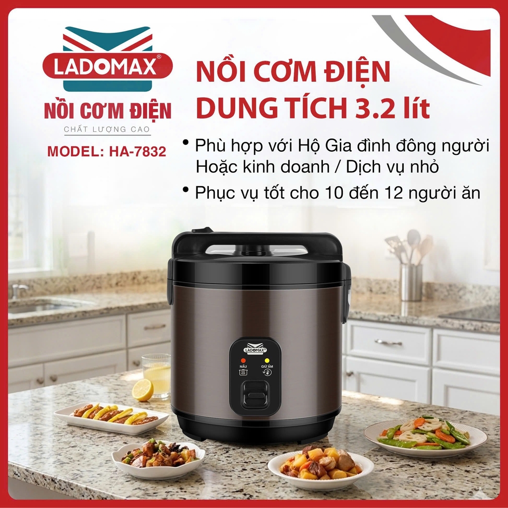 Nồi cơm điện 3.2L Ladomax Ha-7832 (1tx2)
