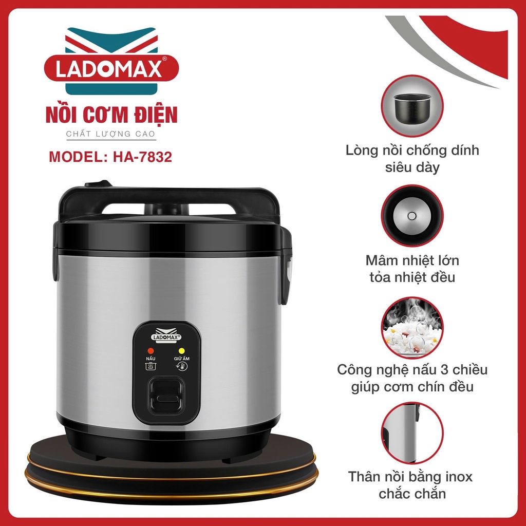 Nồi cơm điện 3.2L Ladomax Ha-7832 (1tx2)