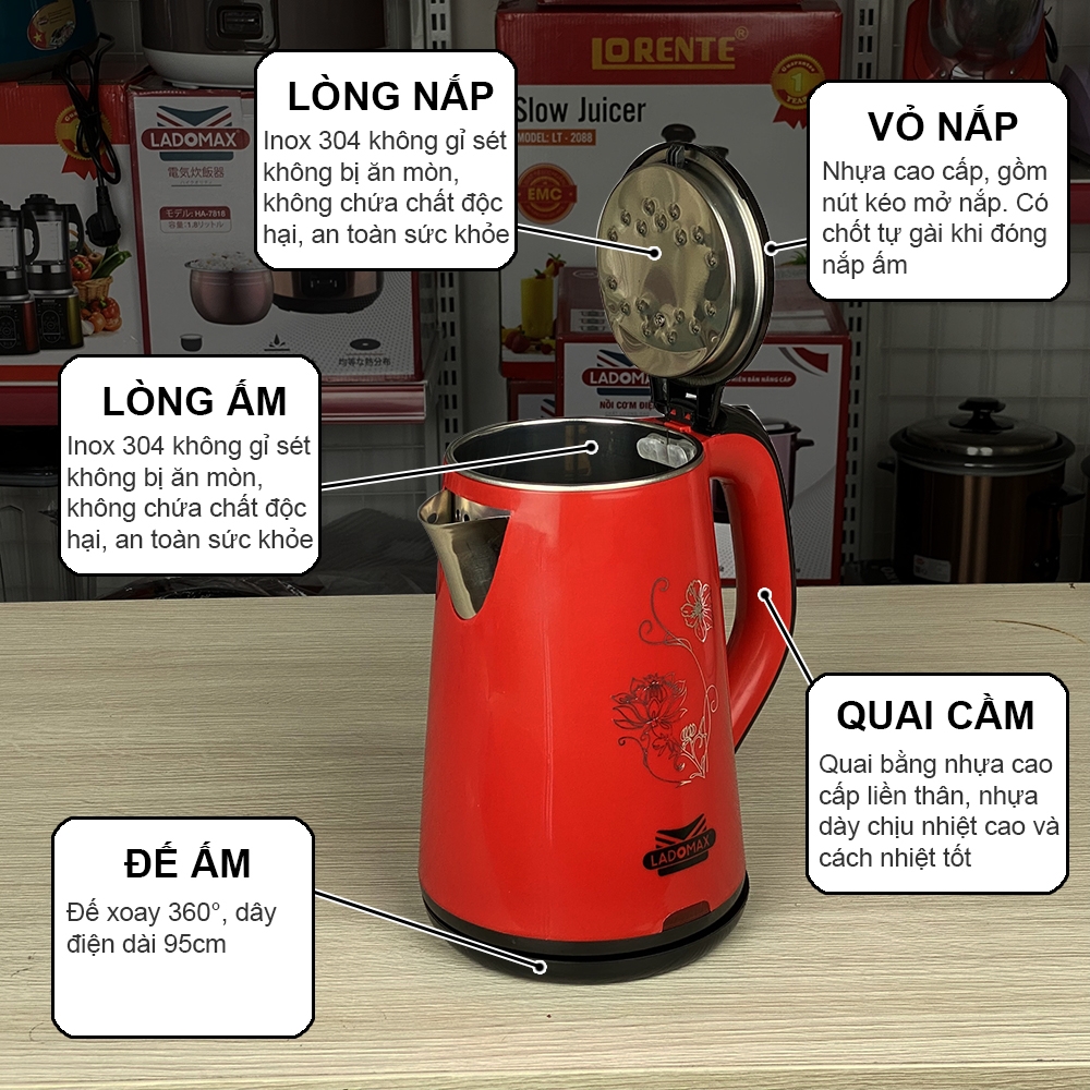 Ấm đun siêu tốc 2.0L Ladomax Ha-836 (1tx16)